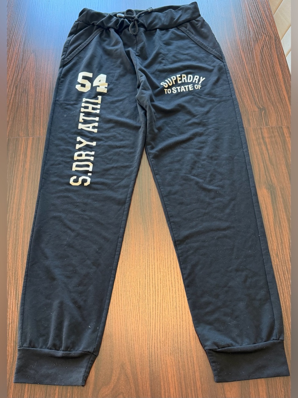 Superdry Joggers Womens Medium Black Graphic Sweatpants 54 Athletic Cuffed